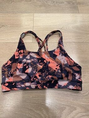 lululemon athletica Coral, Black and Light Pink Crisscross Sports Bra